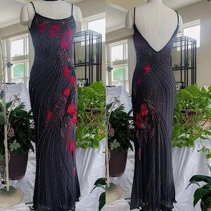 Vintage Y2K 100% Silk Beaded Dress Floral Beaded Dress Prom Dress Whimsigoth